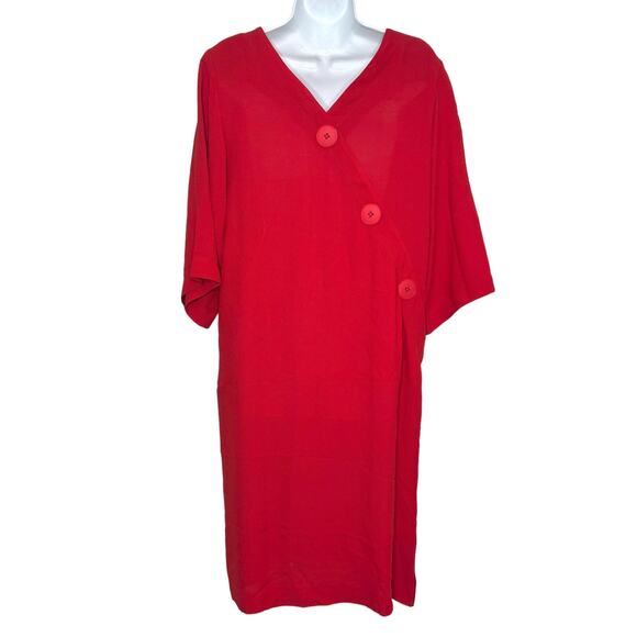 Liz Claiborne Vintage 3/4 Sleeve Midi Shift Dress Back Buttons Red 10 Union Made - Picture 1 of 8